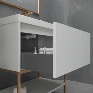 Mueble de baño ELEN con patas 1 cajón - 1 balda inferior GRIS PERLA / COBRE