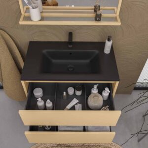 Mueble de baño con patas 2 cajones SMILE con lavabo Solid Surface BEIGE