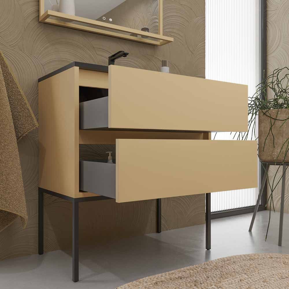 Mueble de baño con patas 2 cajones SMILE con lavabo Solid Surface BEIGE - Imagen 7