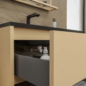 Mueble de baño con patas 2 cajones SMILE con lavabo Solid Surface BEIGE