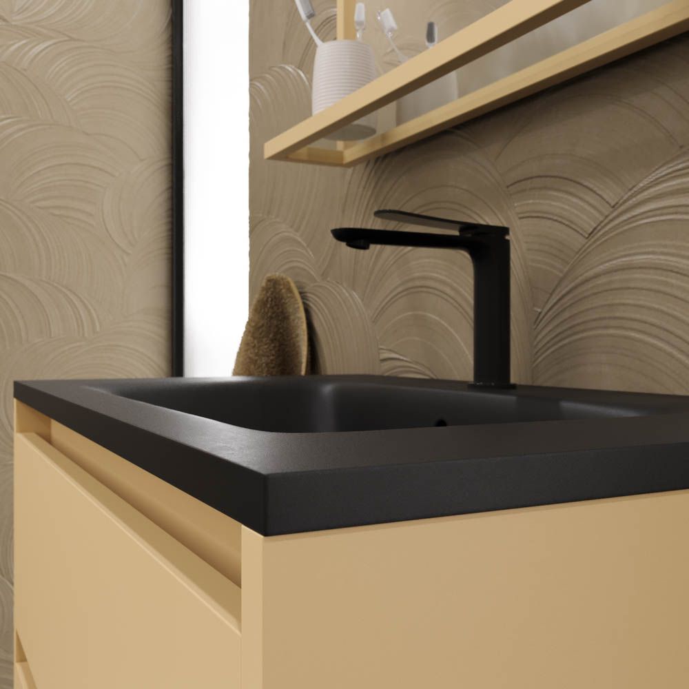Mueble de baño con patas 2 cajones SMILE con lavabo Solid Surface BEIGE - Imagen 2