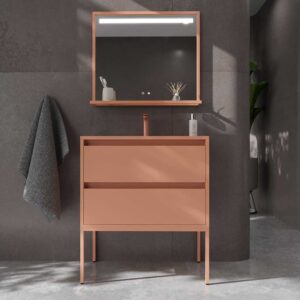Mueble de baño con patas 2 cajones SMILE con lavabo Solid Surface ROJO BEIGE