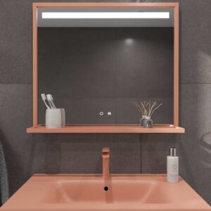 Mueble de baño con patas 2 cajones SMILE con lavabo Solid Surface ROJO BEIGE
