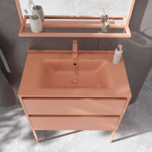 Mueble de baño con patas 2 cajones SMILE con lavabo Solid Surface ROJO BEIGE
