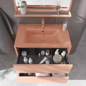 Mueble de baño con patas 2 cajones SMILE con lavabo Solid Surface ROJO BEIGE