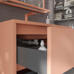 Mueble de baño con patas 2 cajones SMILE con lavabo Solid Surface ROJO BEIGE