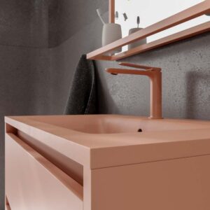Mueble de baño con patas 2 cajones SMILE con lavabo Solid Surface ROJO BEIGE