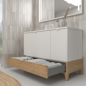 Mueble de baño VICENT con patas 2 cajones / 1 puerta encimera Solid Surface