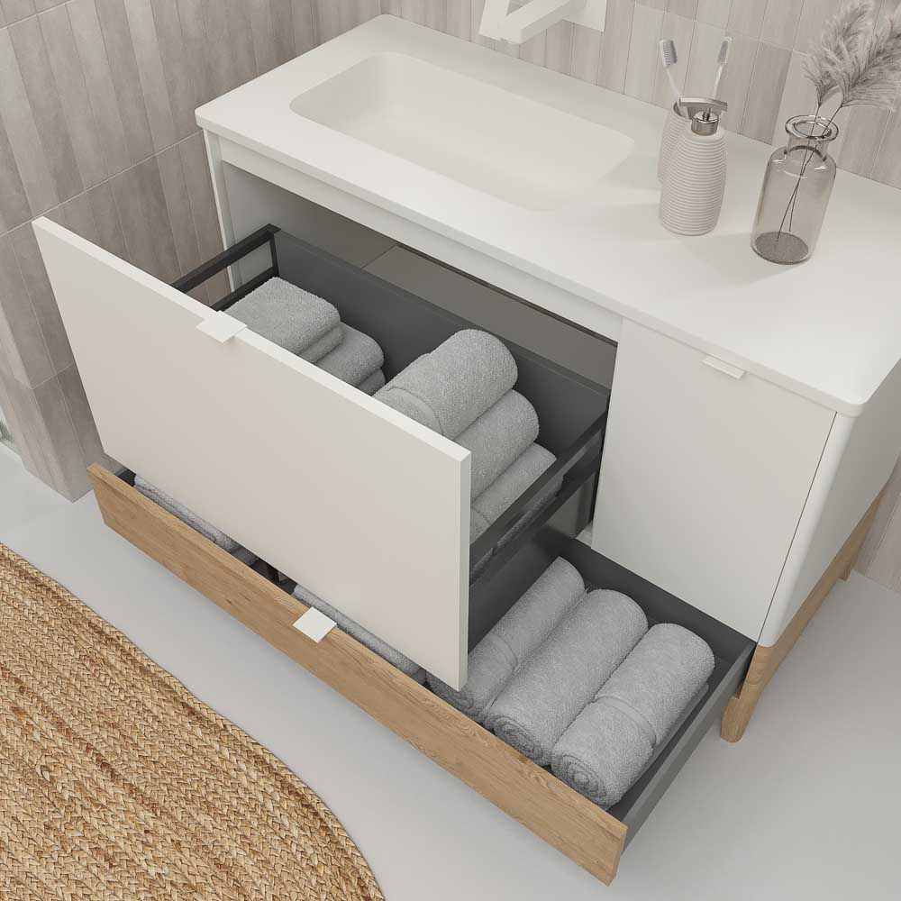 Mueble de baño VICENT con patas 2 cajones / 1 puerta encimera Solid Surface - Imagen 4