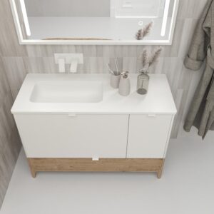 Mueble de baño VICENT con patas 2 cajones / 1 puerta encimera Solid Surface