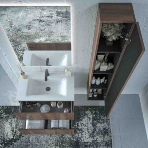 Mueble de baño suspendido 2 cajones BUDGET  con lavabo Solid Surface CASTAÑO