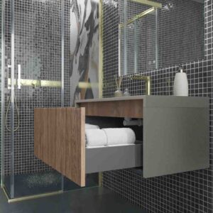 Mueble de baño BINARIO suspendido 1 cajón acabado ROBLE FRANCES / TOPO