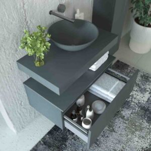 Mueble de baño suspendido 1 cajón BUDGET  con tapa y lavabo BOL Solid Surface GRAFITO