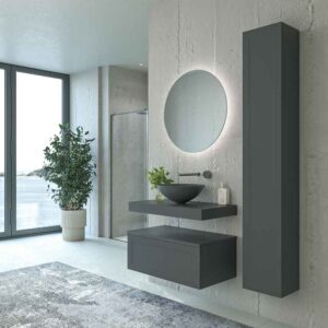 Mueble de baño suspendido 1 cajón BUDGET  con tapa y lavabo BOL Solid Surface GRAFITO