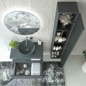 Mueble de baño suspendido 1 cajón BUDGET  con tapa y lavabo BOL Solid Surface GRAFITO