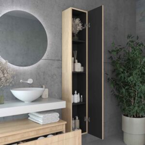Mueble de baño suspendido 1 cajón BUDGET  con tapa y lavabo BOL Solid Surface ROBLE CLARO