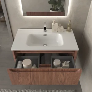 Mueble de baño suspendido 2 cajones TOSCANA con lavabo porcelana acabado ABEDUL
