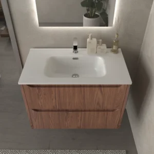 Mueble de baño suspendido 2 cajones TOSCANA con lavabo porcelana acabado ABEDUL