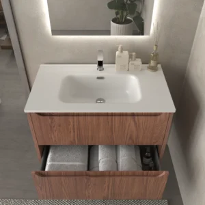 Mueble de baño suspendido 2 cajones TOSCANA con lavabo porcelana acabado ABEDUL