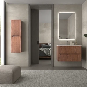 Mueble de baño suspendido 2 cajones TOSCANA con lavabo porcelana acabado ABEDUL