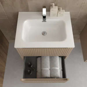 Mueble de baño suspendido 2 cajones TOSCANA con lavabo porcelana acabado squadratto MOKA