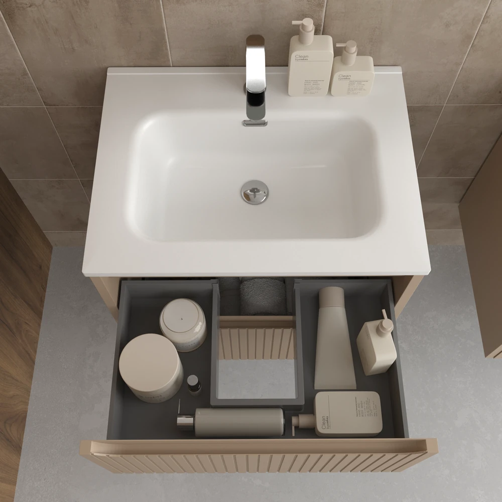 Mueble de baño suspendido 2 cajones TOSCANA con lavabo porcelana acabado squadratto MOKA - Imagen 2
