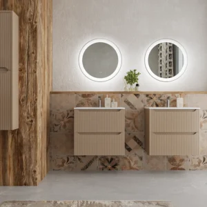 Mueble de baño suspendido 2 cajones TOSCANA con lavabo porcelana acabado squadratto MOKA