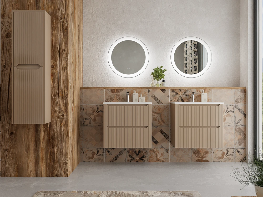 Mueble de baño suspendido 2 cajones TOSCANA con lavabo porcelana acabado squadratto MOKA