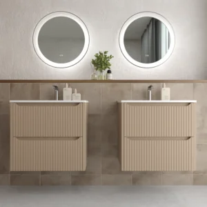 Mueble de baño suspendido 2 cajones TOSCANA con lavabo porcelana acabado squadratto MOKA
