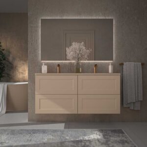 Mueble de baño suspendido 4 cajones BUDGET con lavabo Solid Surface 2 senos MOKA