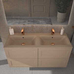 Mueble de baño suspendido 4 cajones BUDGET con lavabo Solid Surface 2 senos MOKA