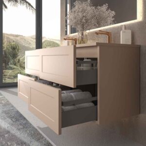 Mueble de baño suspendido 4 cajones BUDGET con lavabo Solid Surface 2 senos MOKA
