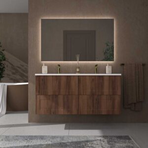 Mueble de baño suspendido 4 cajones BUDGET con lavabo Solid Surface 2 senos CASTAÑO