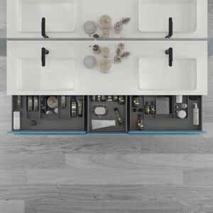 Mueble de baño suspendido DUNE 6 cajones con encimera SOLID SURFACE 2 senos AZUL OCEAN