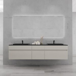 Mueble de baño suspendido DUNE 6 cajones con encimera SOLID SURFACE 2 senos GRIS PERLADO