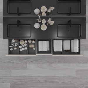 Mueble de baño suspendido DUNE 6 cajones con encimera SOLID SURFACE 2 senos GRIS PERLADO