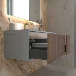 Mueble de baño BINARIO suspendido 2 cajones acabado ROBLE FRANCES / ARENA