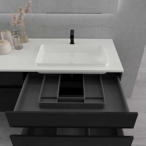 Mueble de baño suspendido DUNE  6 cajones con encimera SOLID SURFACE 2 senos NEGRO