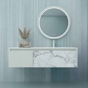 Mueble de baño DUPLEX suspendido 2 cajones acabado mármol CALACATTA/BLANCO MATE
