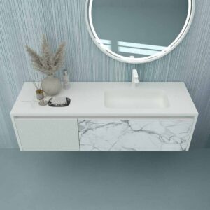 Mueble de baño DUPLEX suspendido 2 cajones acabado mármol CALACATTA/BLANCO MATE