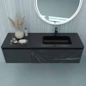 Mueble de baño DUPLEX suspendido 2 cajones acabado mármol NEGRO MARQUINA / NEGRO