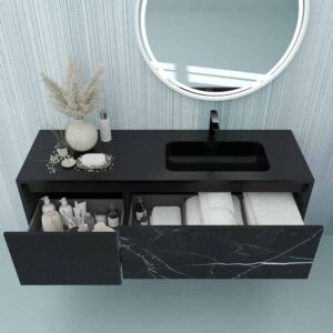 Mueble de baño DUPLEX suspendido 2 cajones acabado mármol NEGRO MARQUINA / NEGRO