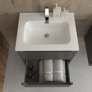 Mueble de baño suspendido 2 cajones TOSCANA con lavabo porcelana acabado TOPO