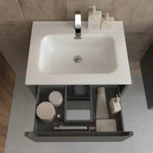 Mueble de baño suspendido 2 cajones TOSCANA con lavabo porcelana acabado TOPO