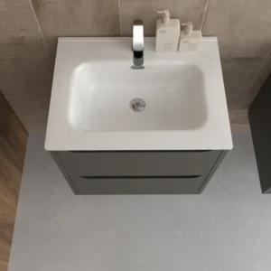 Mueble de baño suspendido 2 cajones TOSCANA con lavabo porcelana acabado TOPO