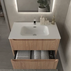 Mueble de baño suspendido 2 cajones TOSCANA con lavabo porcelana acabado CEMBRANO