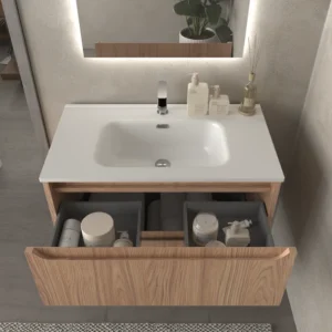 Mueble de baño suspendido 2 cajones TOSCANA con lavabo porcelana acabado CEMBRANO