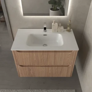 Mueble de baño suspendido 2 cajones TOSCANA con lavabo porcelana acabado CEMBRANO