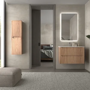 Mueble de baño suspendido 2 cajones TOSCANA con lavabo porcelana acabado CEMBRANO