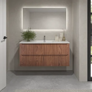 Mueble de baño suspendido 2 cajones TOSCANA con lavabo porcelana acabado ABEDUL